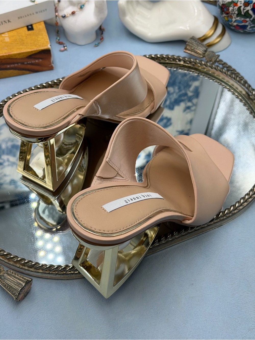 🆕 GIANNI BINI 🧿 NWOB Paityn Leather Architectural Pearl Wedge, Nude - Sz 7 - Picture 12 of 15